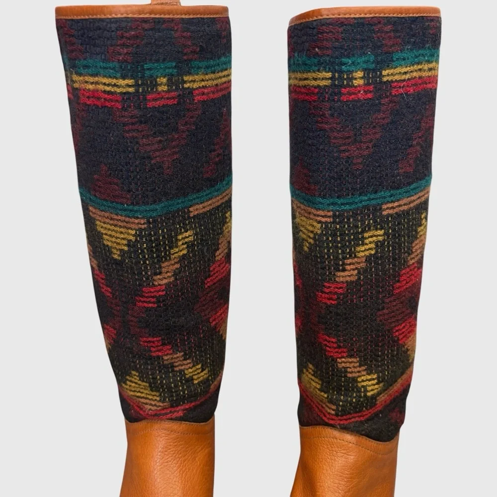 Vintage Unisa Aztec Western Boho Multicolor Knee-High Leather Boots